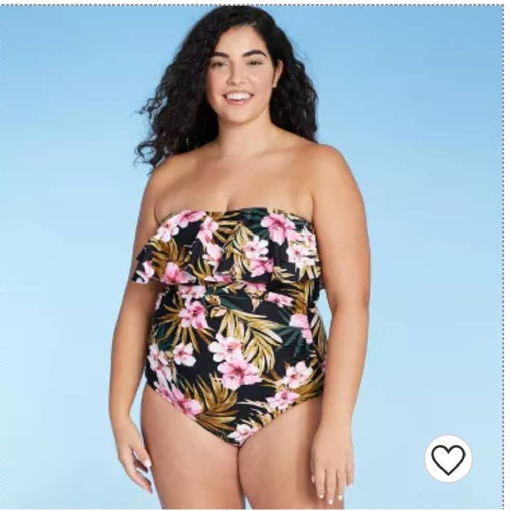 Kona Sol Swimsuit One Piece Black Multi Tropical Floral Plus Size 22W NWOT